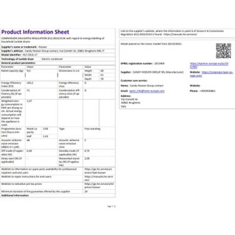 Hoover HLE C9LG-17 Yoğuşturmalı Kurutma Makinesi